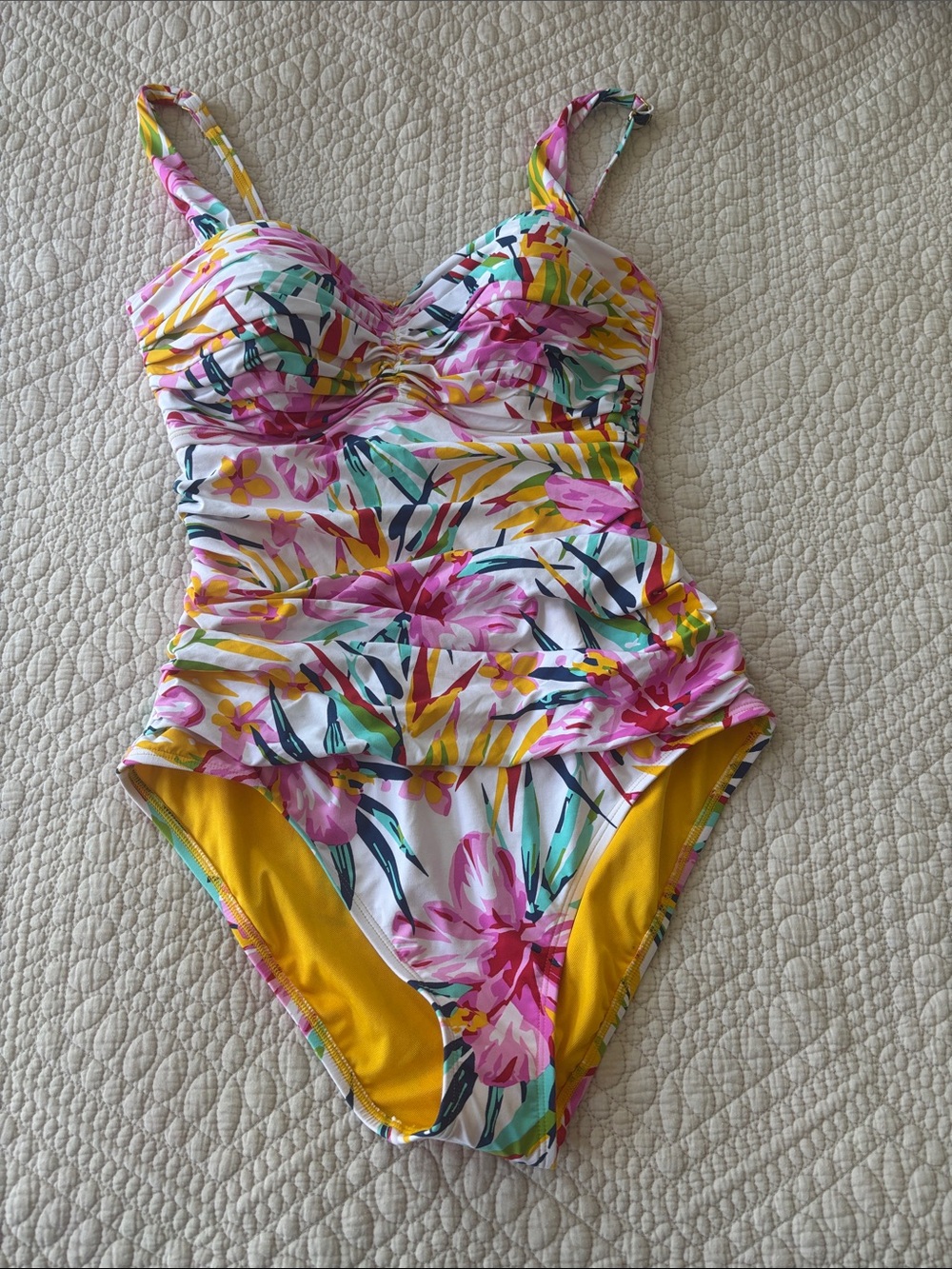 Bleu Rod Beattie Floral One-Piece Swimsuit in White, Pink & Yellow NWT!